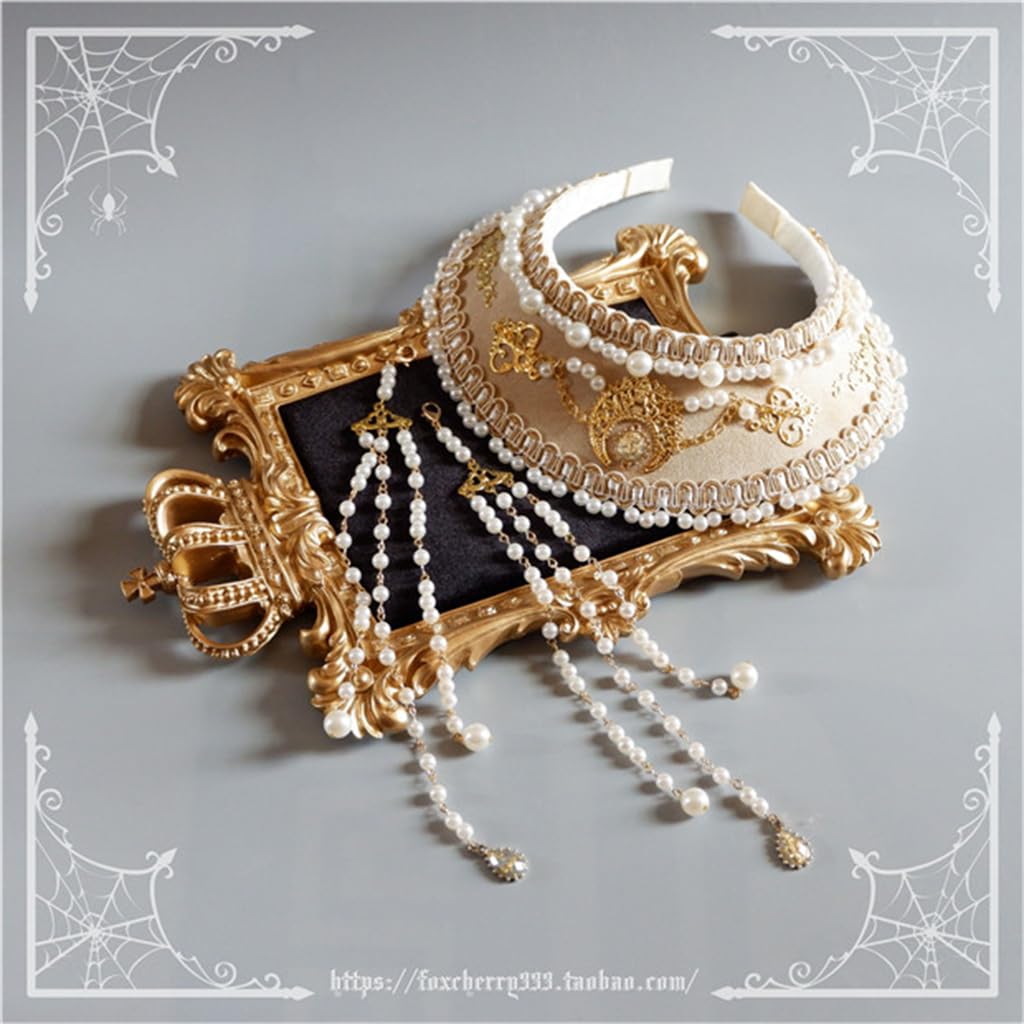 MYAYD Women's Palace Retro Tudor Hat Hair Accessories Crown Headwear Decoration Multicolor Handmade (Creamy-white)