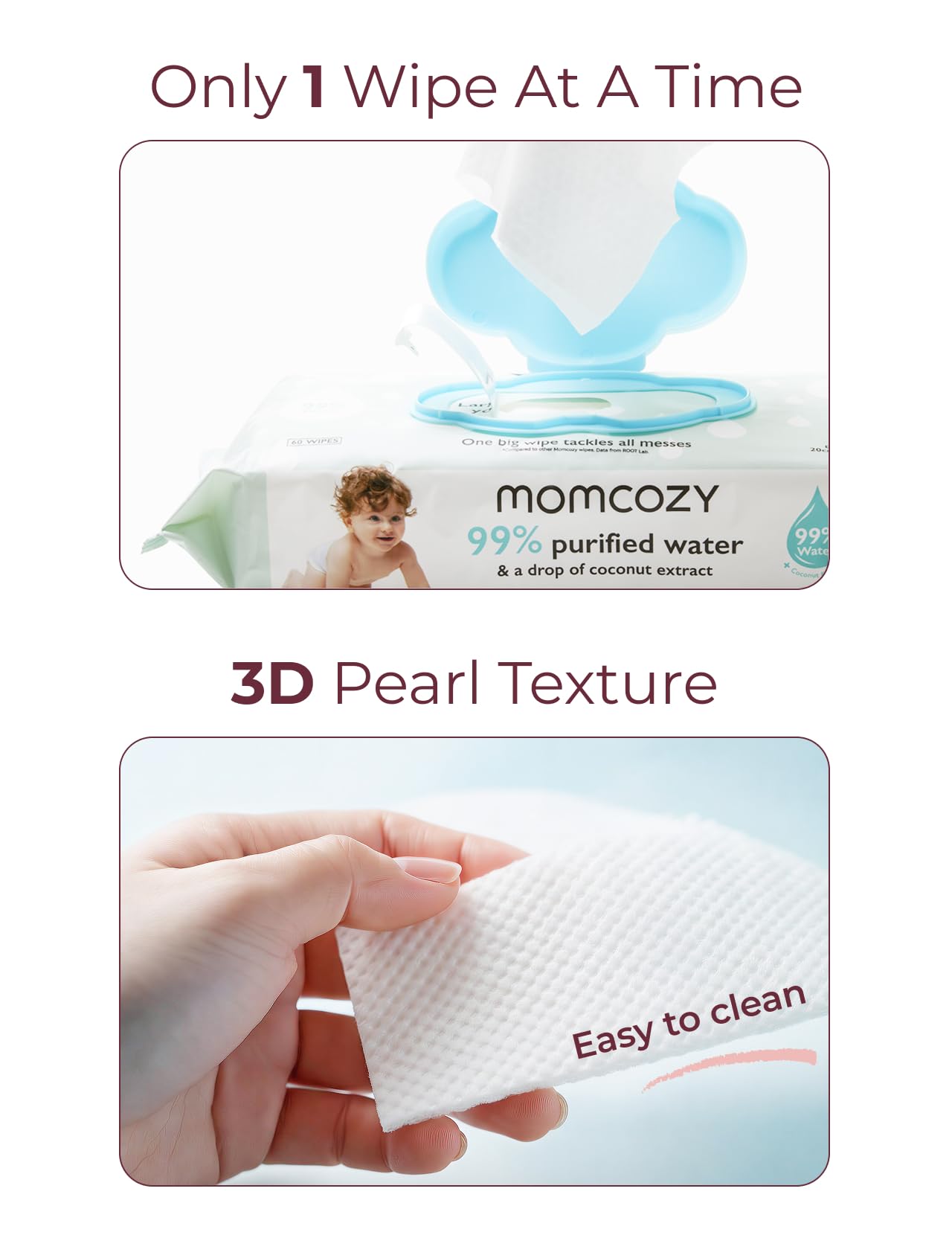 Momcozy Toallitas húmedas para bebés con diseño extra grande, 99% a base de agua, sin fragancia e hipoalergénicas, toallitas limpiadoras e hidratantes para pieles sensibles, 8 paquetes