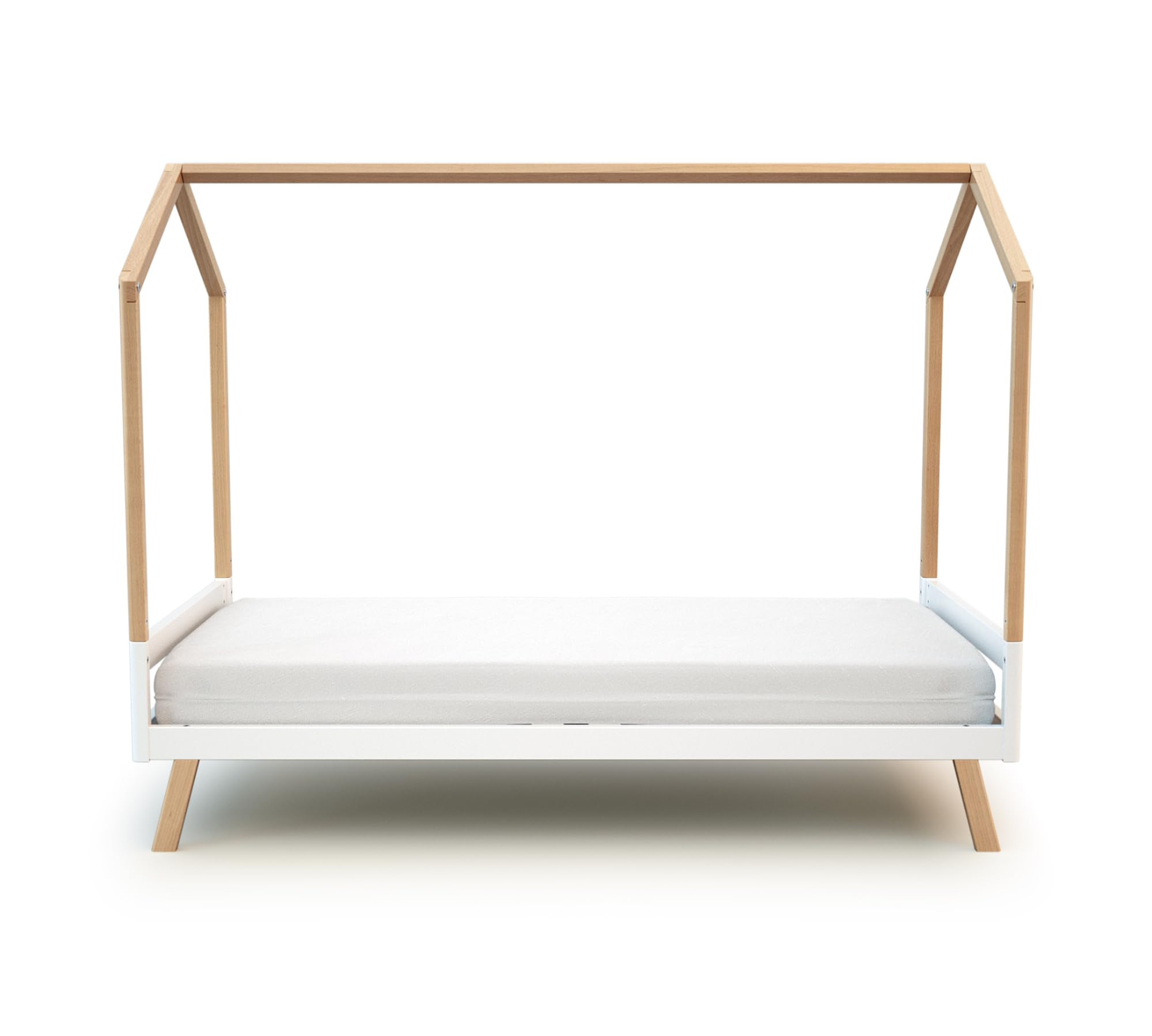AT4 - Cuna bebé casita evolutiva CONFORT madera - Blanco/Haya Barnizada - 70 x 140-146 x 74,50 x 162,50 cm