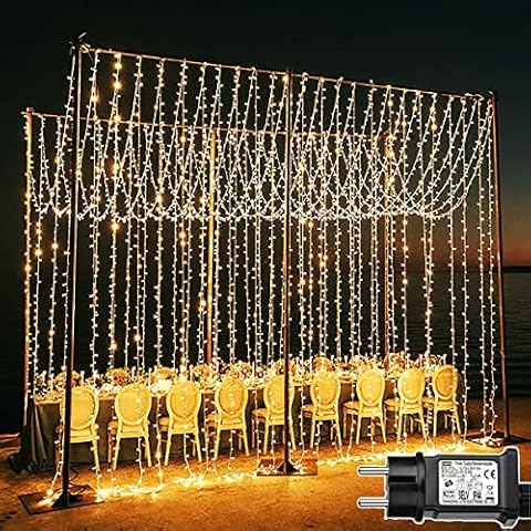 yowin Lichtervorhang 6m x 3m 600 LED Lichterkette Vorhang mit Stecker, 8 Modi Weihnachtsbeleuchtung Wasserdicht Wasserfall Lichterkette Cover