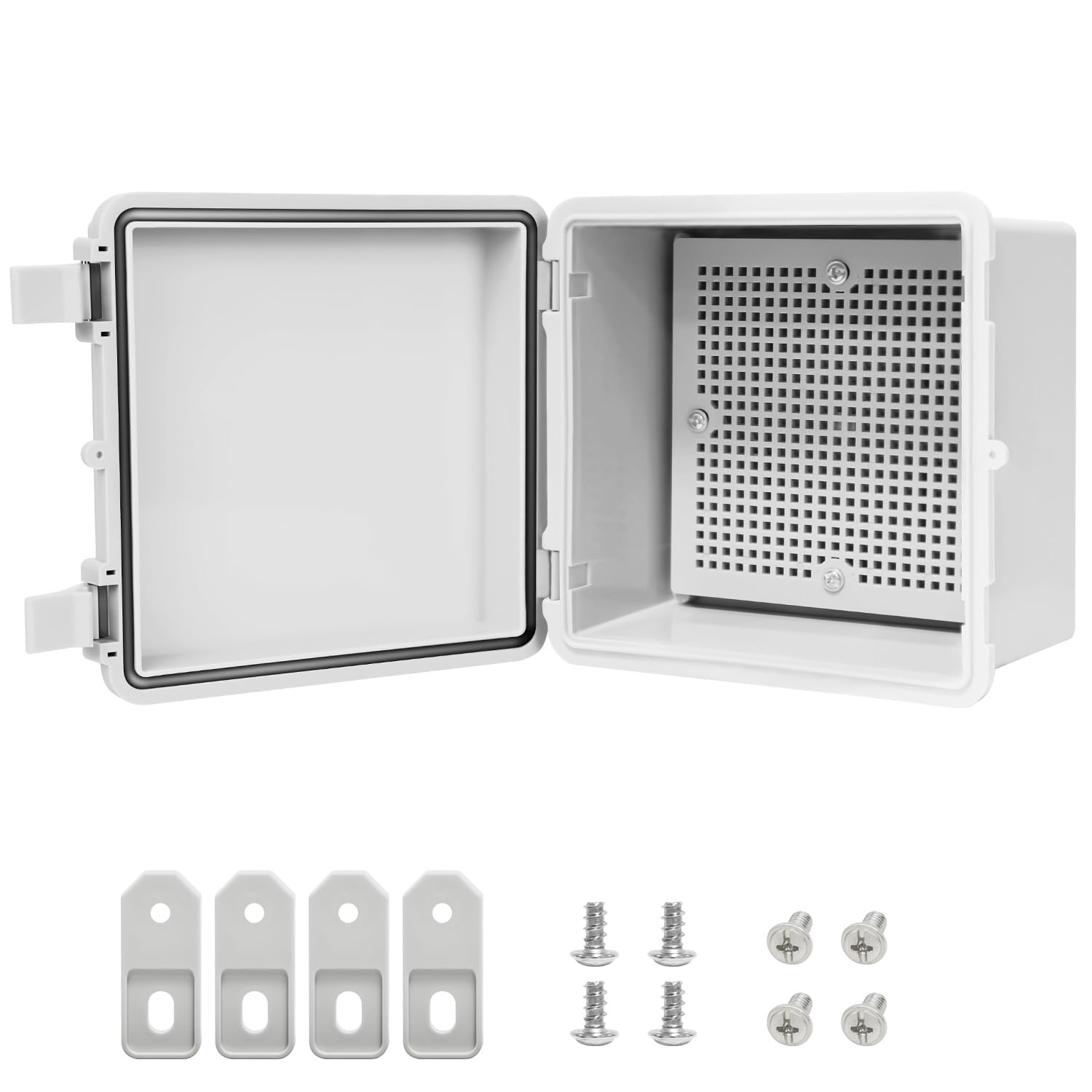 Junction Box, ABS Plastic IP65 Waterproof Dustproof Universal Electrical Enclosure Hinged Shell Outdoor and Indoor Usage Project Box, 5.9"x 5.9"x 3.5"(150x150x90mm), Grey-image-2