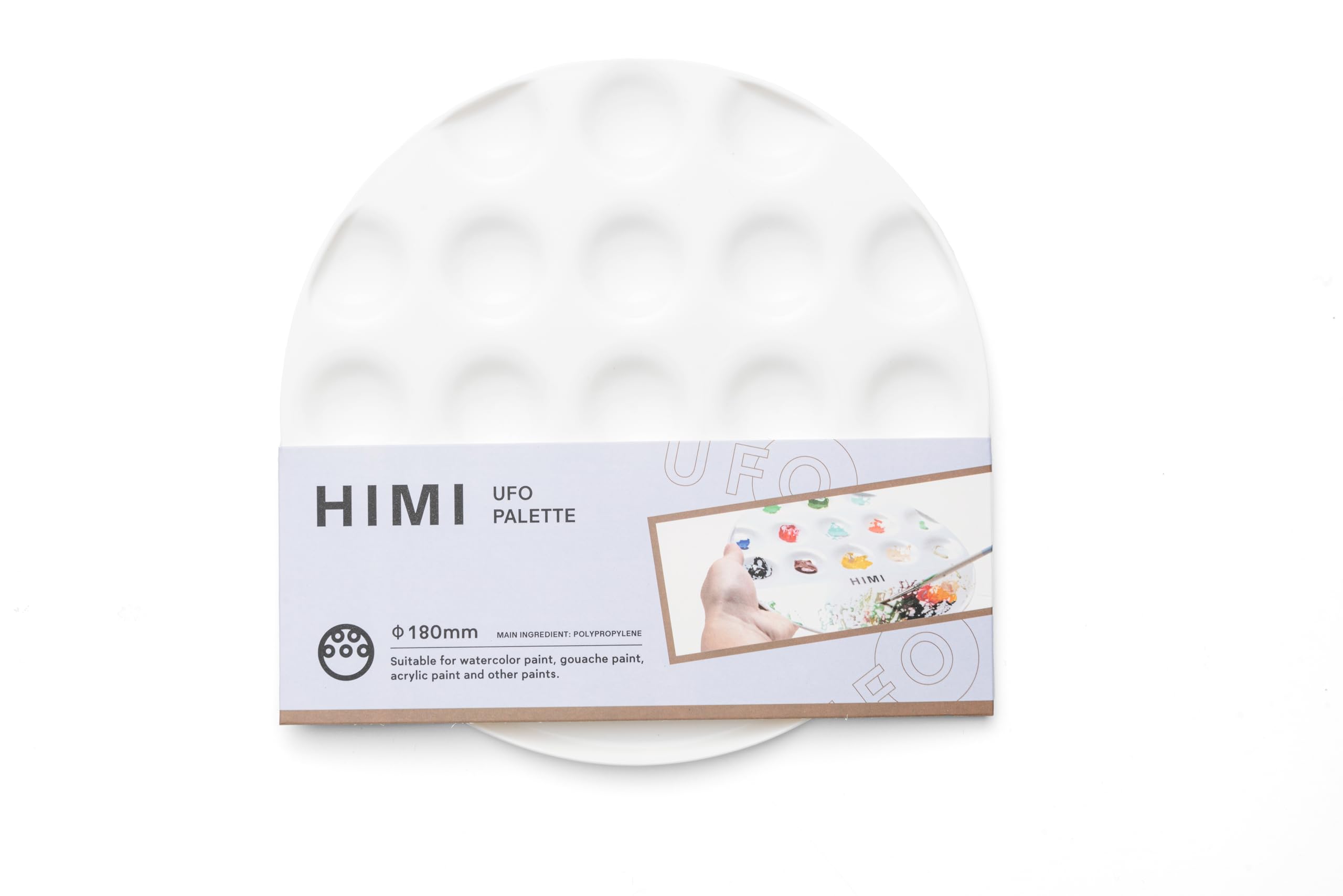 HIMI Round Palette 180 x 180 mm, Plastic Palette For Acrylic, Gouache, Watercolour, Mixing Paint Colours Effortlessly, Essential Art Accessories, Artist Painting, Reusable Tray Dish, Art Tools