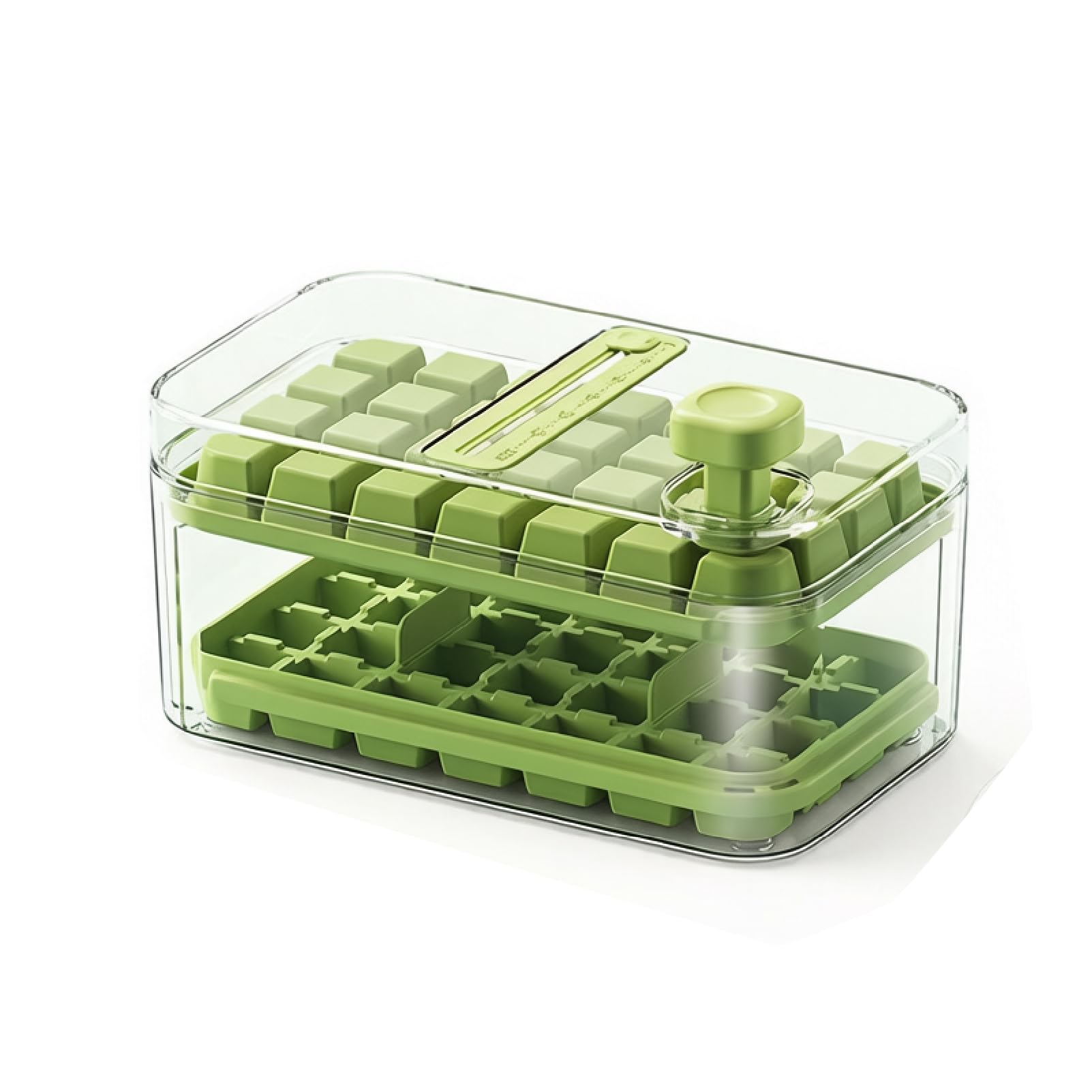 DTSXFTLY Ice Cube Tray with Lid Press Type Ice Maker Freezer Mold Storage Container,Green,A