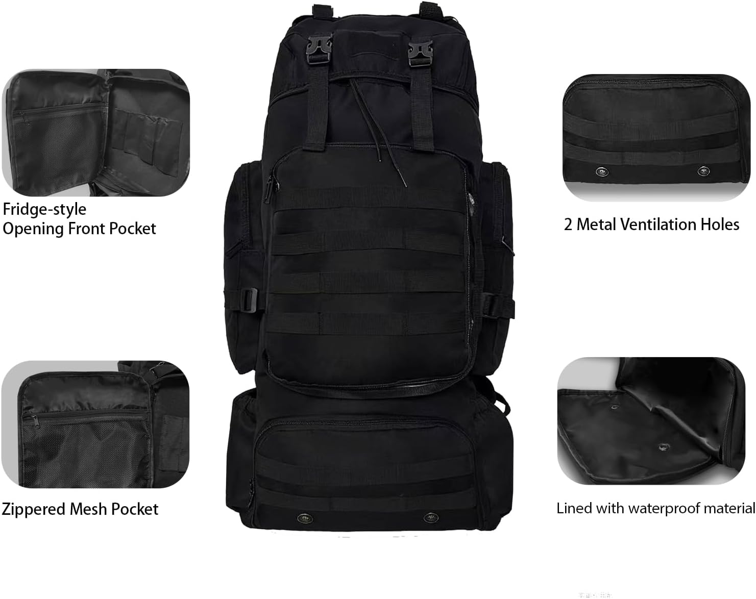 Tactical 80L Hiking Backpack with Dedicated Shoe Compartment - Large Capacity Rucksack for Camping Backpacking Men Women - Outdoor Trekking Travel Pack (Black) - Image 5