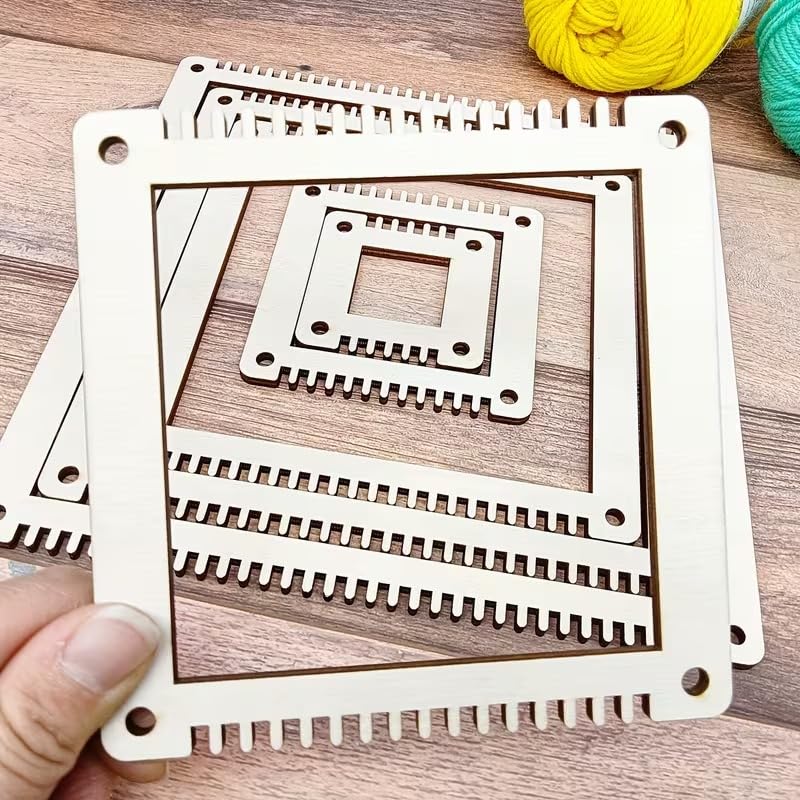 Curious Button 6 PCS Square Wooden Weaving Looms Set | Multi-Size Weaving Frame Kit for Beginners & DIY Craft Lovers | Hand Knitting Art & Craft Loom Board Set for Wool Yarn Weaving (6 Sizes,
