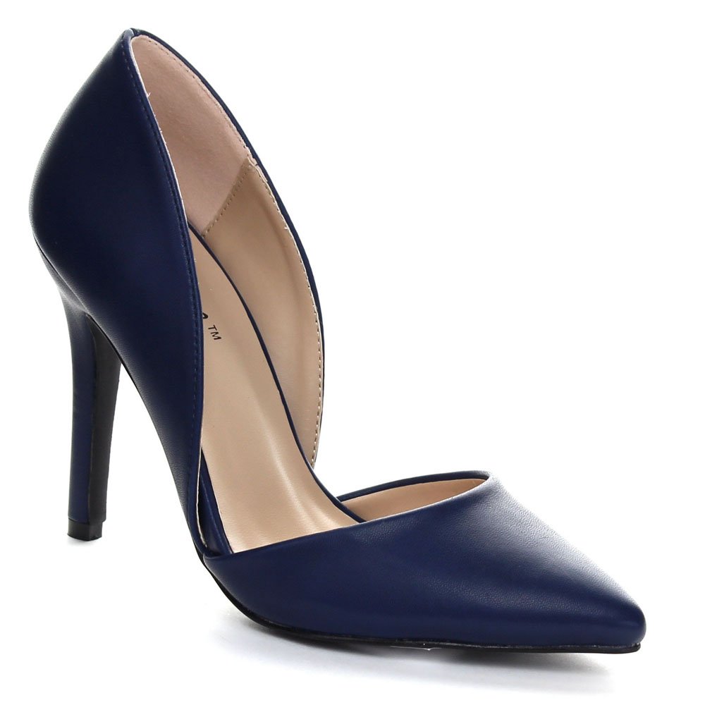 BONNIBEL TAMMI-1 Women's Pointed Toe Slip On D'orsay Dress Pump Half Size Bigger, Color:NAVY, Size:9
