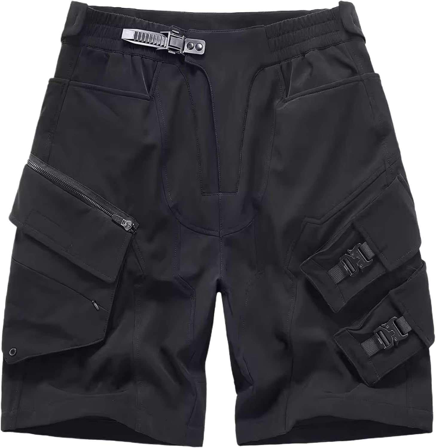 Loose Streetwear Summer Tactical Shorts Black with Multi Pockets and Elastic Waistband