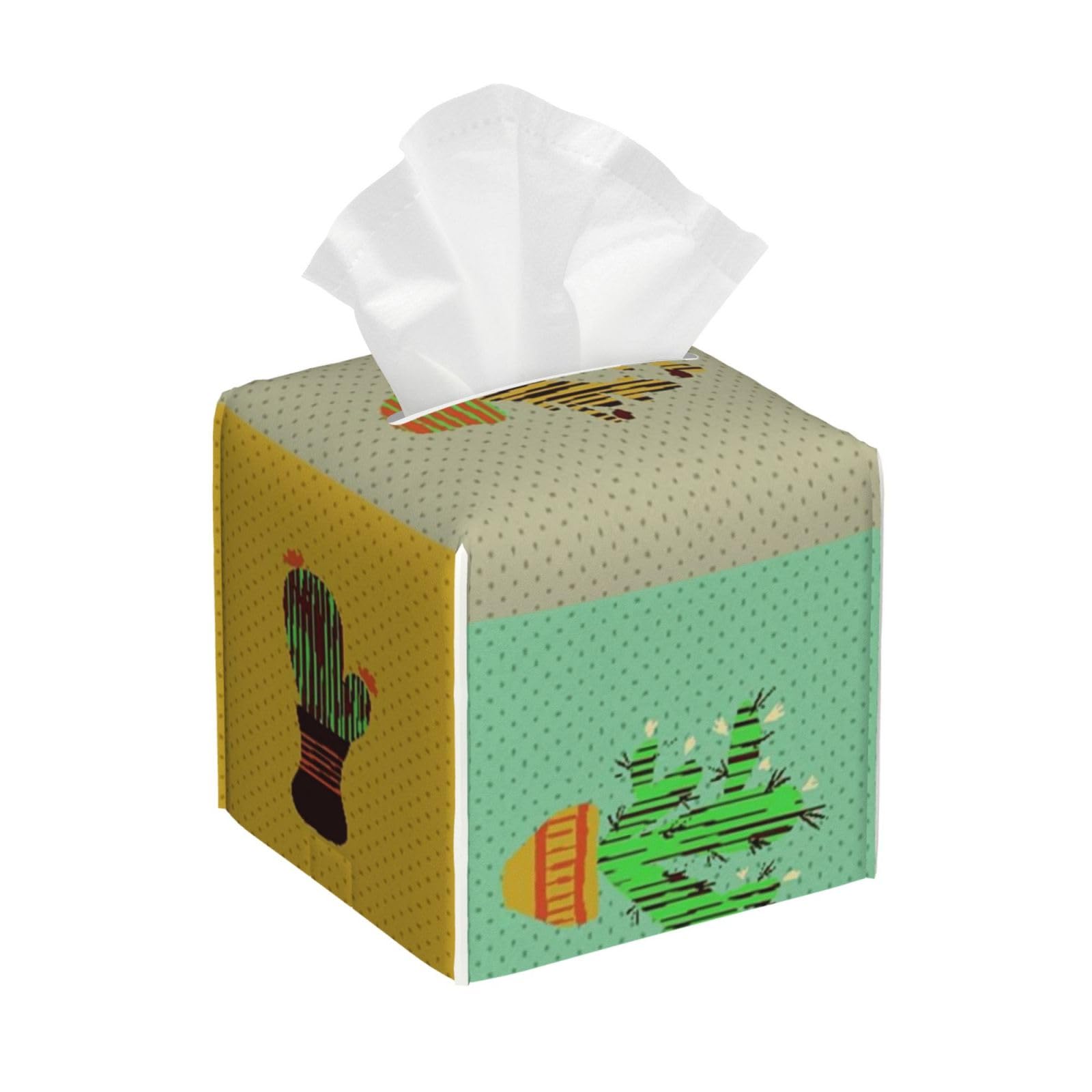 Flat Colorful Illustion of Succulent Plants and Cactuses in Pots in Retro Colors PVC Cube Tissue Pack for Home Office Bathroom Use