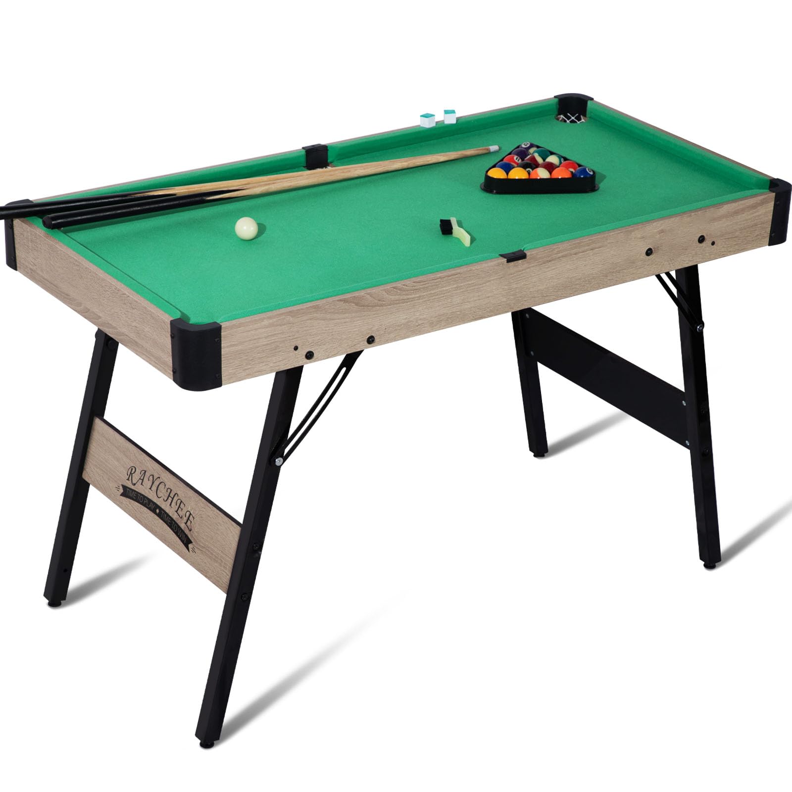 Folding Pool Table, Portable Billiard Game Tables for Kids and Adults, Mini Pool Table with Locking Legs, Adjustable Feet, Balls, Cues, Triangle, Chalk, Brush