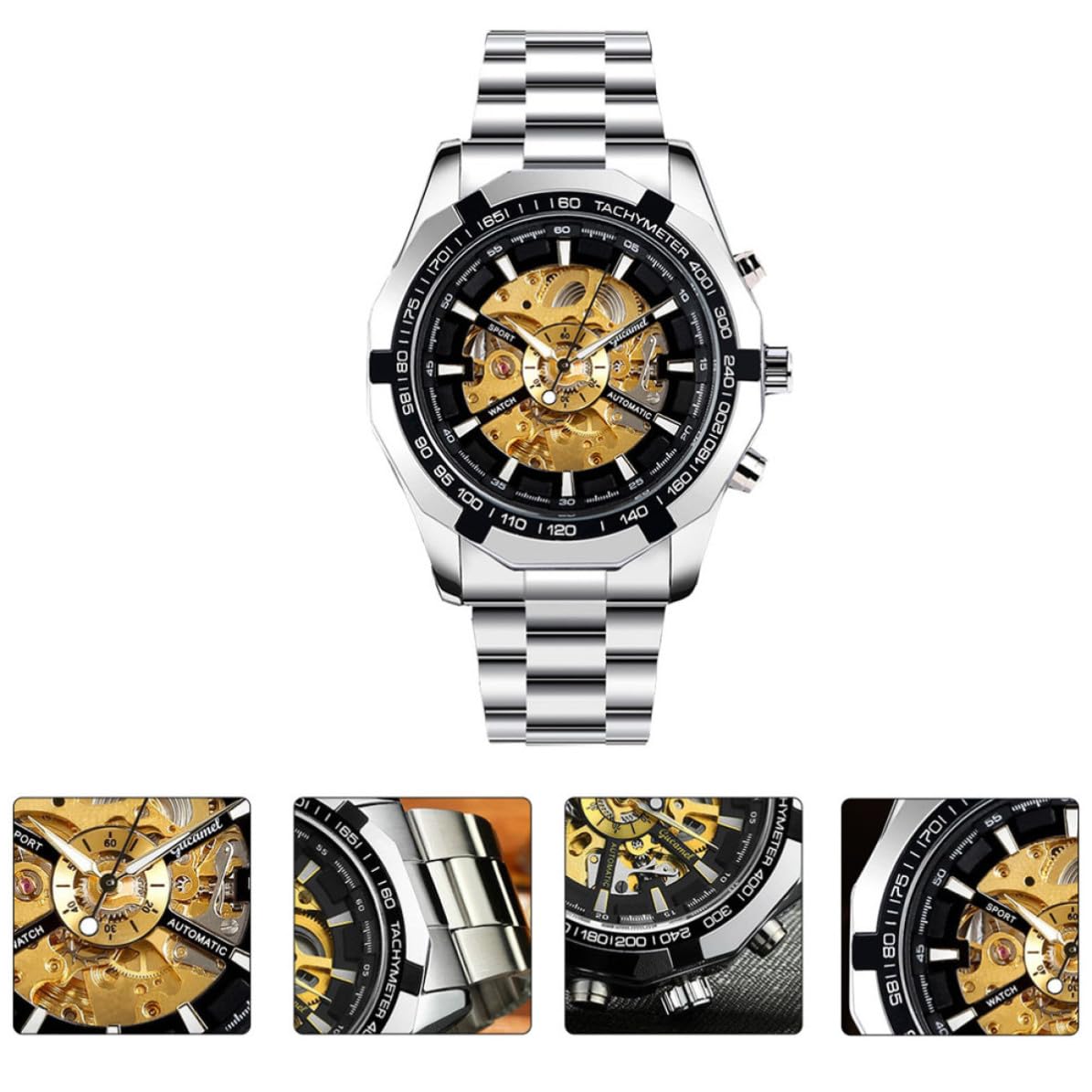 jojofuny Reloj Mecánico Esqueleto y Aleación de Zinc Resistente al Agua Cuerda Automática para Hombre Ocasión Elegante y Casual