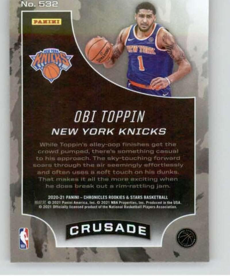 Miniatura 2 de 2020-21 Panini Chronicles #532 Obi Toppin RC Rookie New York Knicks NBA Basketball Trading Card