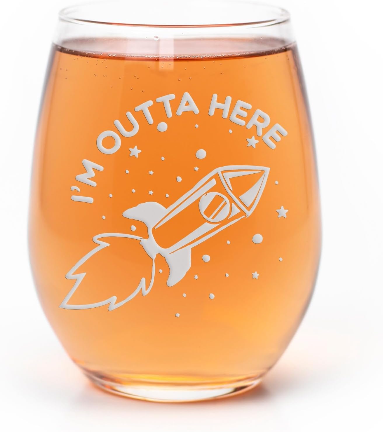 Rocket Ship I'm Outta Here Stemless Wine Glass - Funny Space Gift for Rocket or Astronaut Fans - 2 Glasses