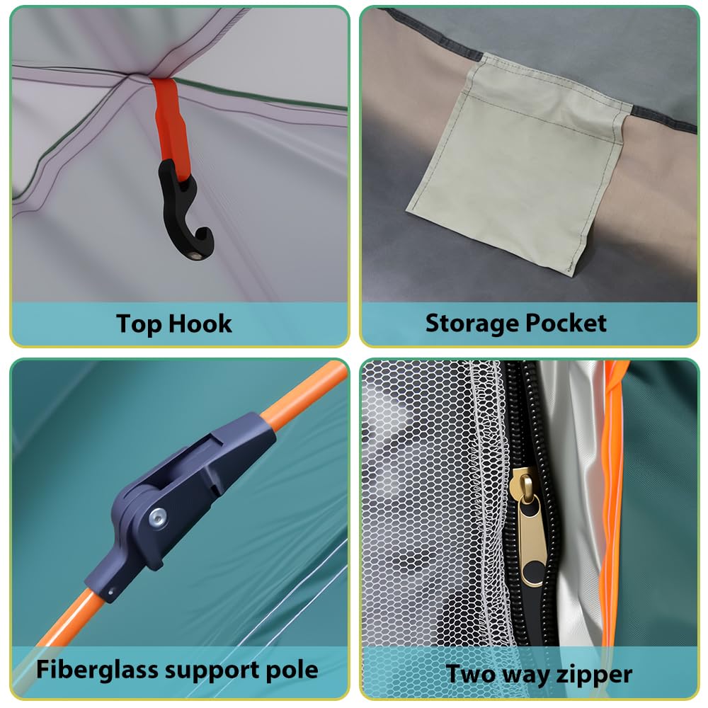 Tente Pop Up 2 Personnes, Tente Camping Imperméable 210D Oxford, Montage Rapide en 1 Min, Tente Légère avec Sac de Transport, Respirante et Coupe-Vent pour Camping, Festival et Plage