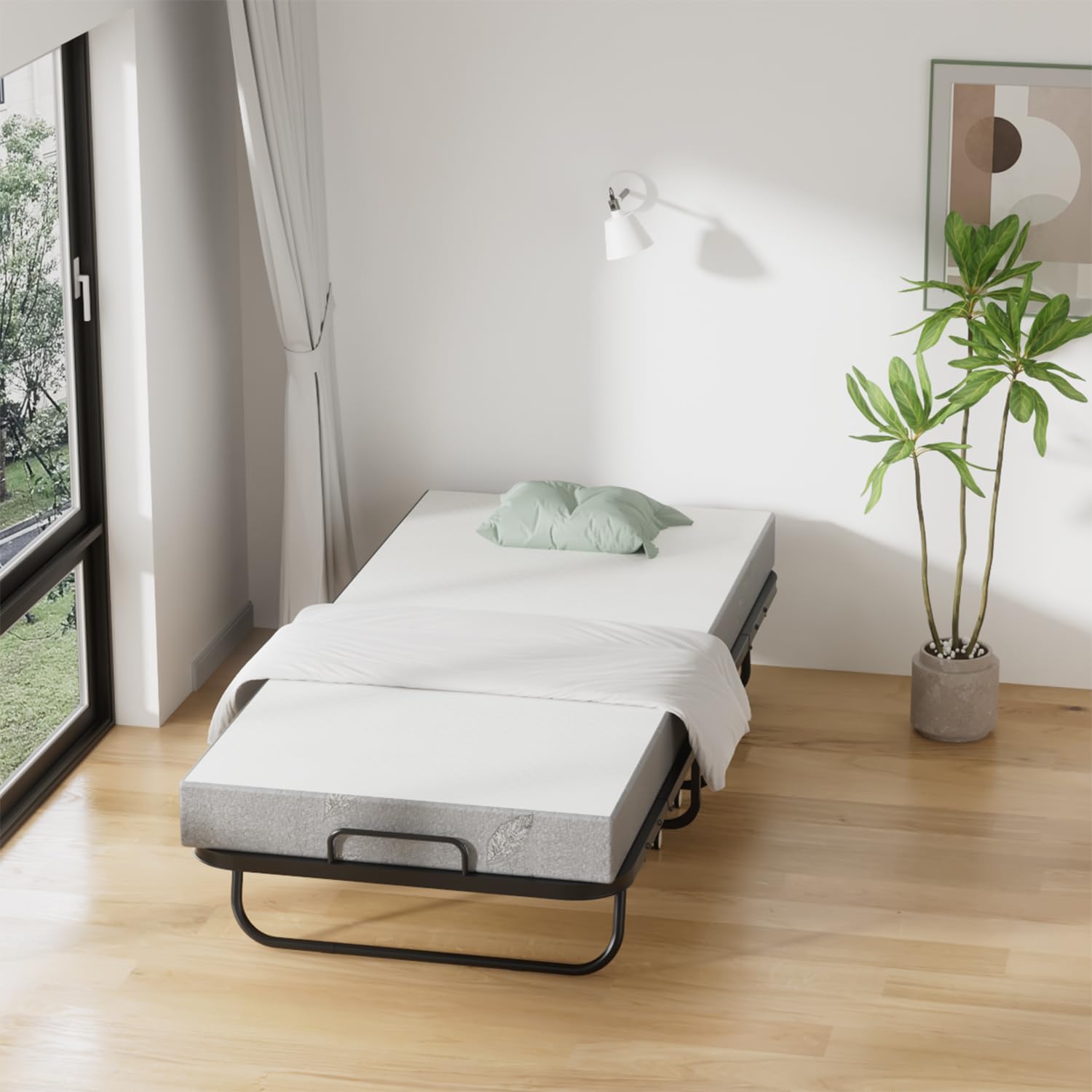 Eulenke Letto pieghevole 90 x 200 cm, per adulti, pieghevole, con materasso spesso 13 cm, pieghevole, in metallo con ruote, portata fino a 150 kg, per camera da letto, soggiorno, ufficio