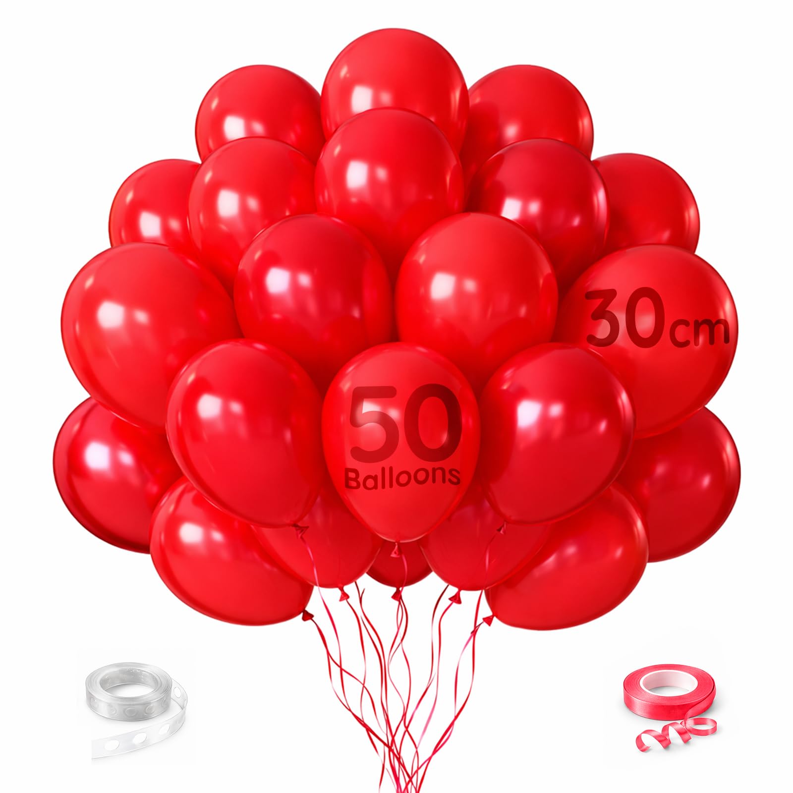 Zeno Red Balloons 50Pcs 12 Inch / 30Cm Helium Grade Latex Balloons With Ribbon & Balloon Chain – Party Balloons For Valentine’s Day & Events
