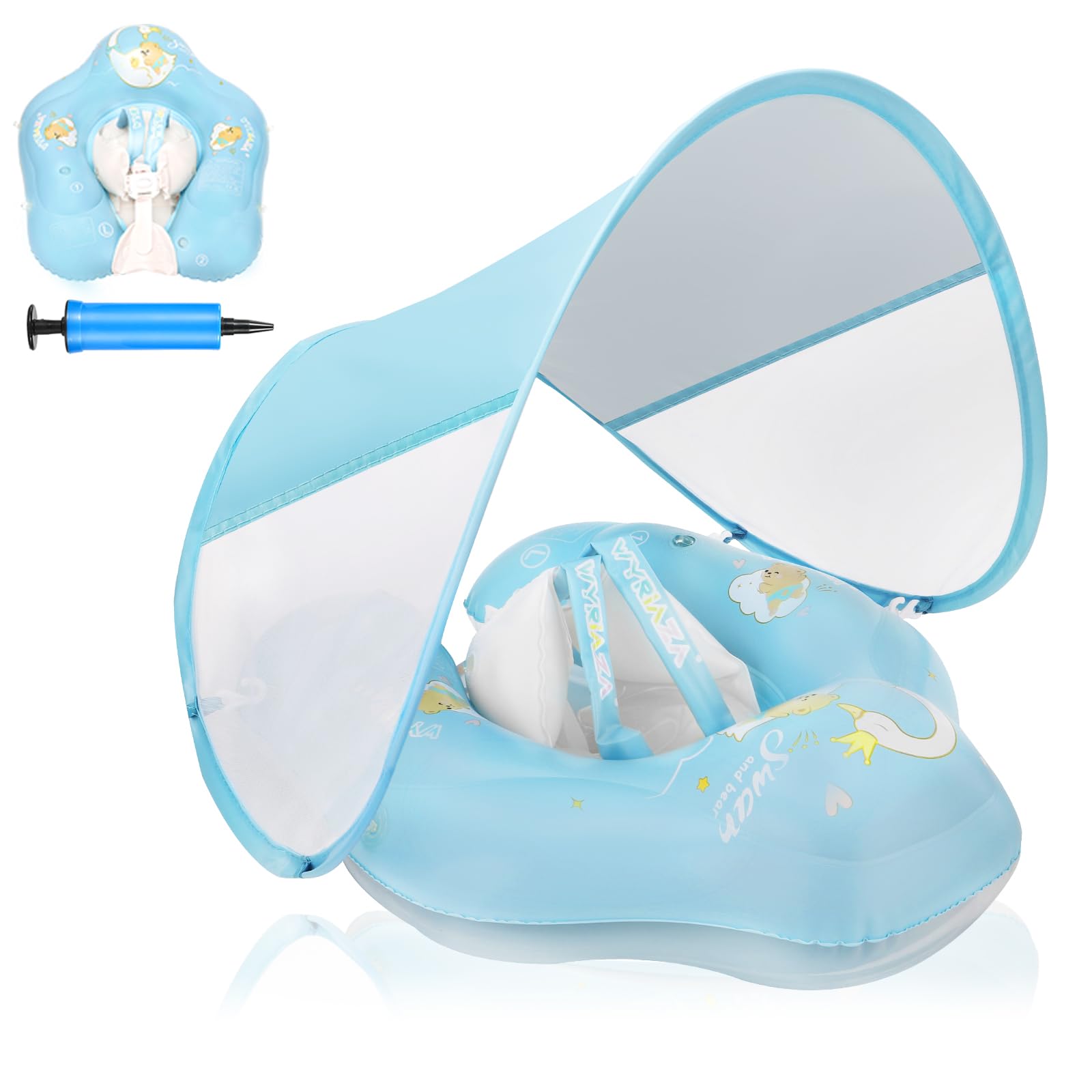 LOOWARTS Baby Pool Float with Canopy and Safety Seat,Infant Swim Float &amp; Pool Float &amp; Baby Water Float &amp; Swimming Floats UPF50+ UV Protection for Kids from 3 to 36 Months.(S:3-12 Month/L:6-36 Month)