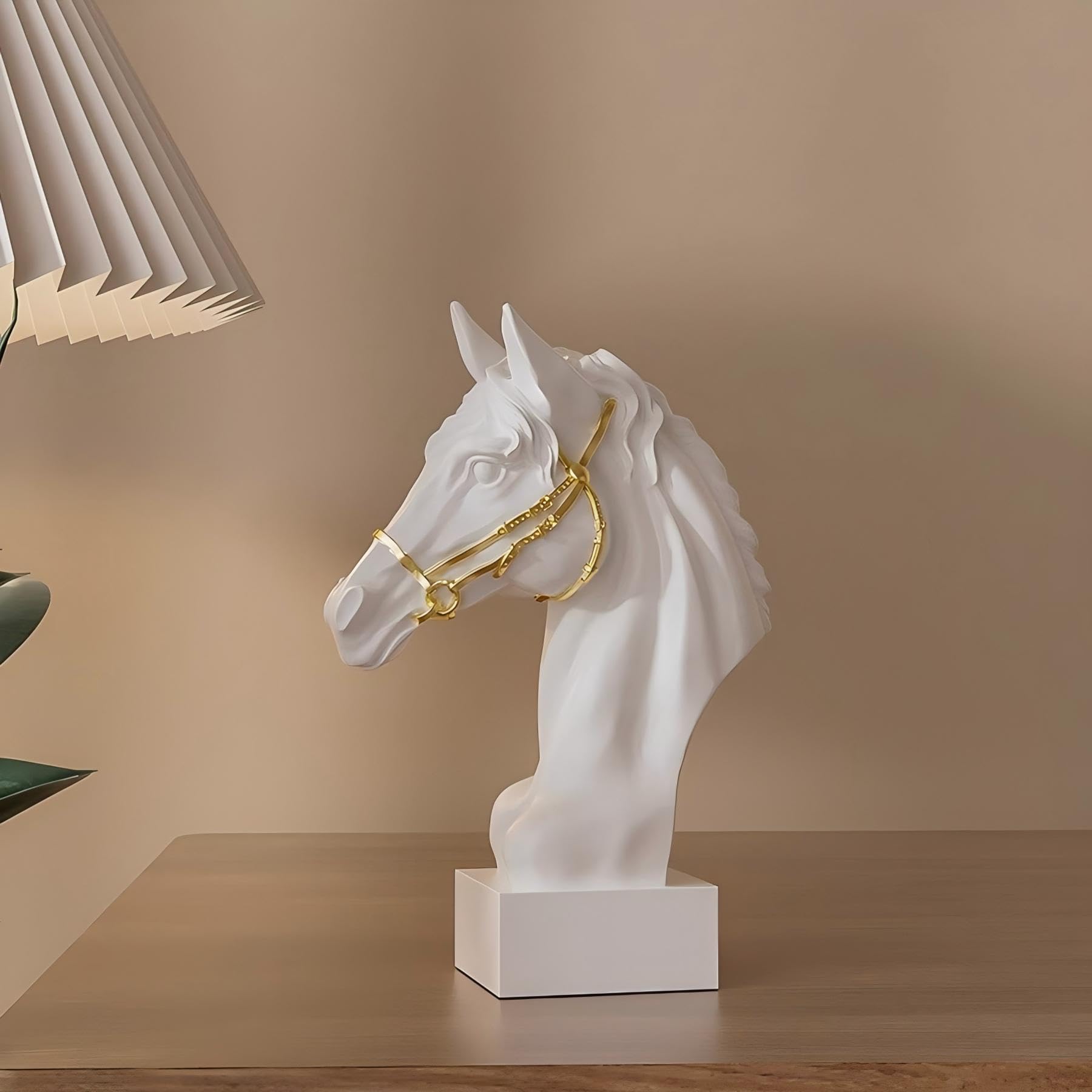 Resin Statue Creative Art White Horse Head Sculpture Ornaments Modern Simple Home Office Décor Crafts for Living Room TV Cabinet Shelf Table Desk Foyer Decorations Gifts