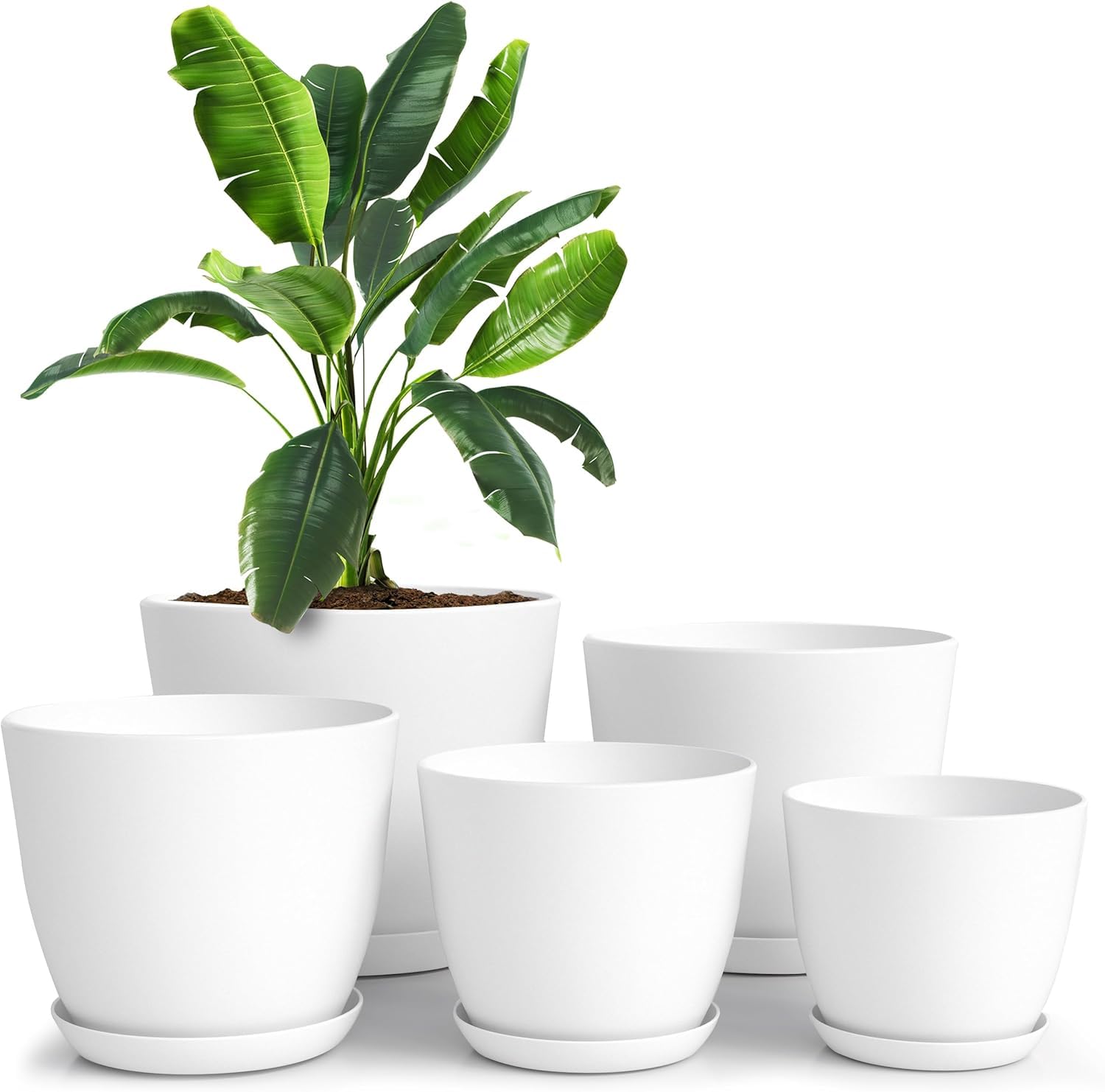 Utopia Home Jardineras de Plástico - Macetas de Interior, Modernas Macetas Decorativas de Plástico para Plantas, Suculentas, Flores y Cactus (Pack de 5, Multicolor, Blanco)
