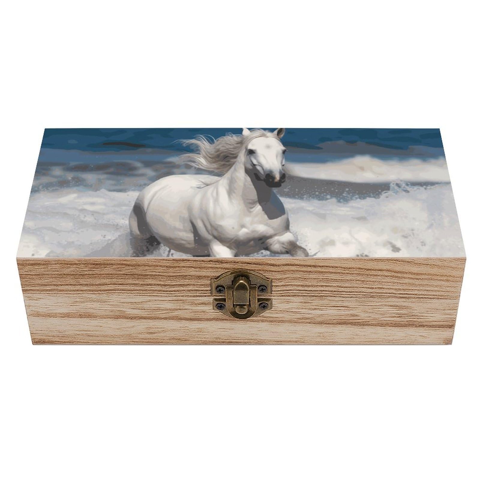 FekiLoot White Horse Running Wooden Keepsake Box Decorative Wood Storage Organizer with Hinged Lid Large Handmade Boxes Wedding Memory Treasure Box for Jewelry Photos Stamps Crafts