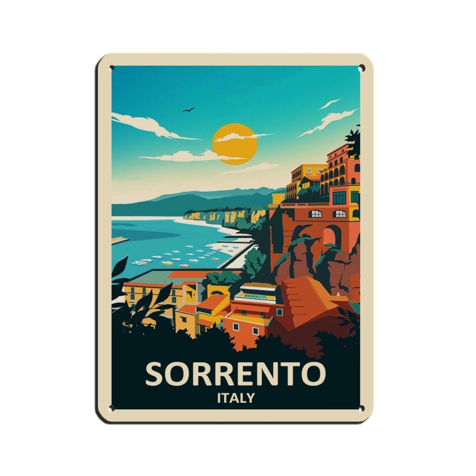 Kziwq T205 Sorrento Amalfi Coast Italy Travel Poster Tin Sign Vintage Metal Pub Club Cafe Bar Home Wall Art Decoration Poster Retro Style 30X40cm