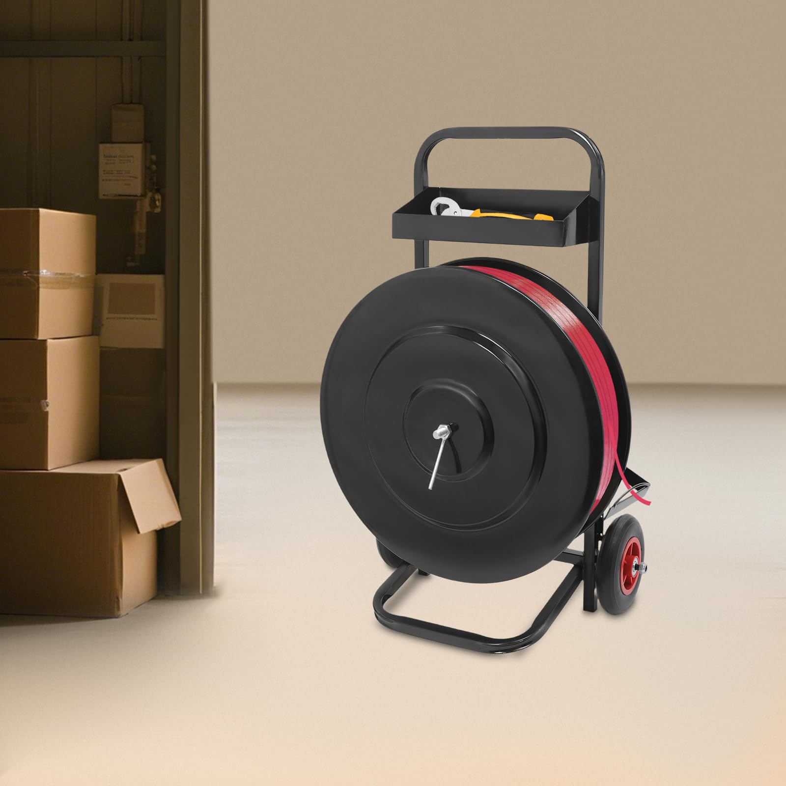 Beweglicher Banddispenser Rollwagen für Umreifungsband Schwerlast-Umreifungswage mit Ablagefach Mobiler Umreifungsbandspender für Bandrollen 400mm 200mm Innendurchmesser Tragfähigkeit 80kg