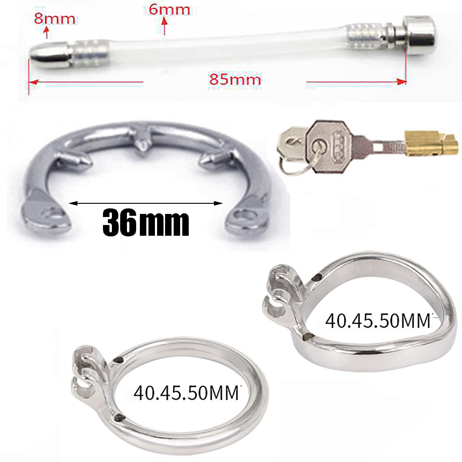 Gebogen Groß Peniskäfig Edelstahl Männliche Keuschheit Gerät Mit CBT Spikes & Harnröhren-Dilatator & Gürtel & Anti-Drop Ringe Cock Cage Stimulieren SM Bondage Sex Spielzeug Für Männer,Runden,50mm
