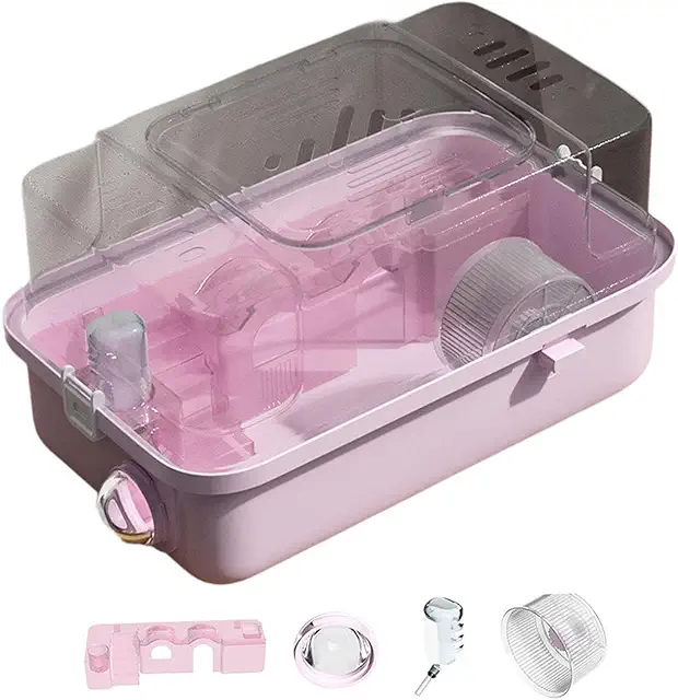 F Fityle 2 Niveles de Hámster Jaula Ventilación Multiusta con Hábitat de Hámster de Tapa Transparente Jaula de Animales Pequeños para Gerbils Ratones, Rosa