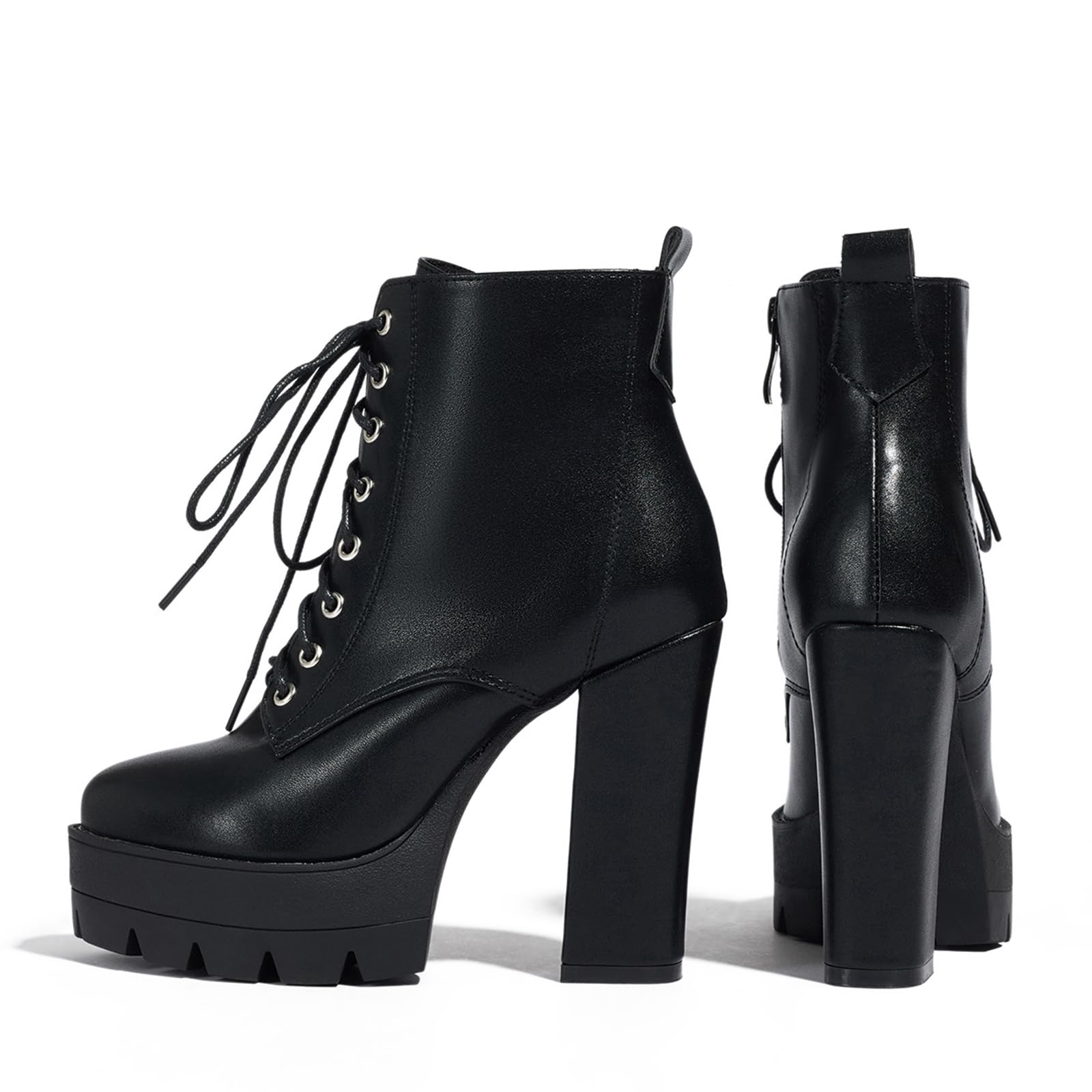 Stivali da Donna con Plateau, Tacco Blocco Alto 11,5 cm, Sexy Eleganti Lacci Tronchetti, Disponibile in Nero e Marrone