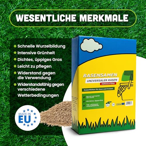 Rasensamen 1 kg Turbo schnellkeimend für 40m² - Universal Grassamen für jeden Garten - Rasensaat für sattgrünen - Samen ideal für Neuansaat und Nachsaat - Robust Gras - Rasen Frühjahr