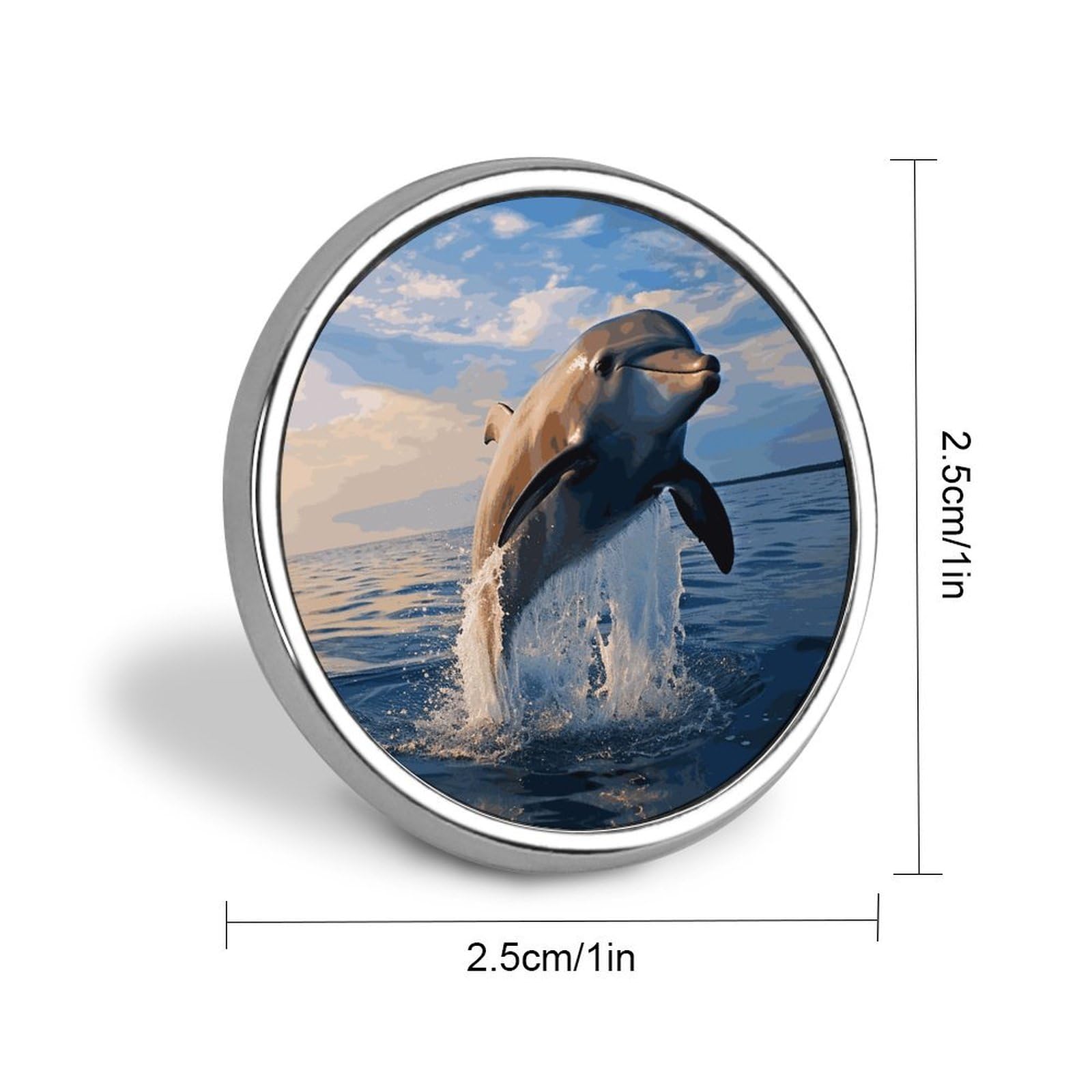 Aluminium Alloy Round Badge Brooch Pins for Men Cute Dolphin Brooches Elegant Pin for Women Fashion Button Badges Brooch Badge for Hats Jackets Shirts