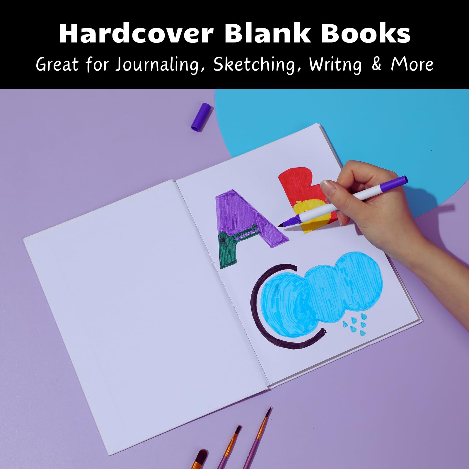 Litpoetic Libri con copertina rigida per bambini per scrivere storie, 17,8 x 25,4 cm, diari senza righe, copertina rigida per studenti, 18 fogli/36 pagine, confezione da 12