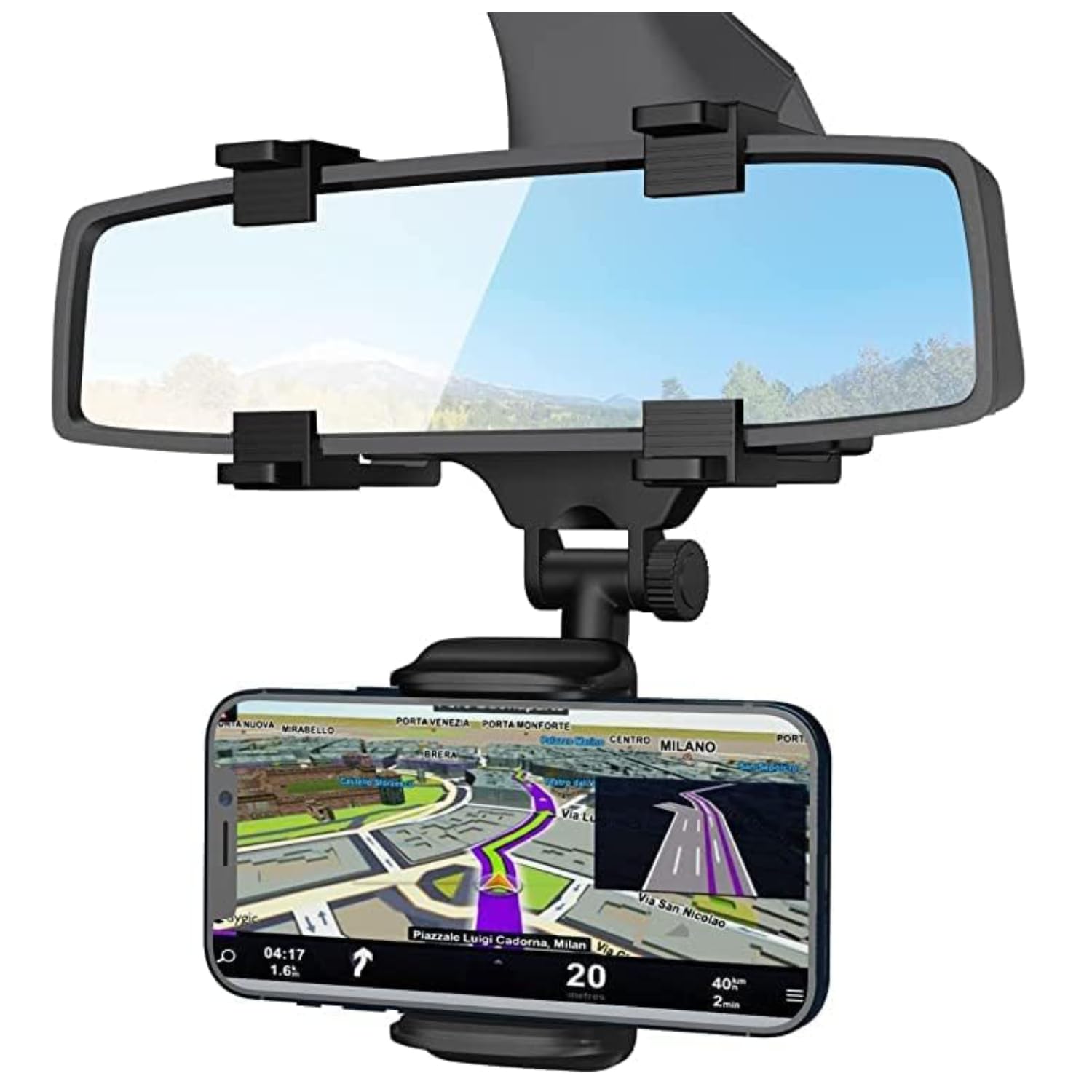 SINT Rear View Mirror Car Mount Bracket, Truck Phone Holder Clip Car Cradle, Smartphone Vehicle Stands for 4.7-6.5 inches Phones | Universal Car Mobile Stand for Rearview and Map View