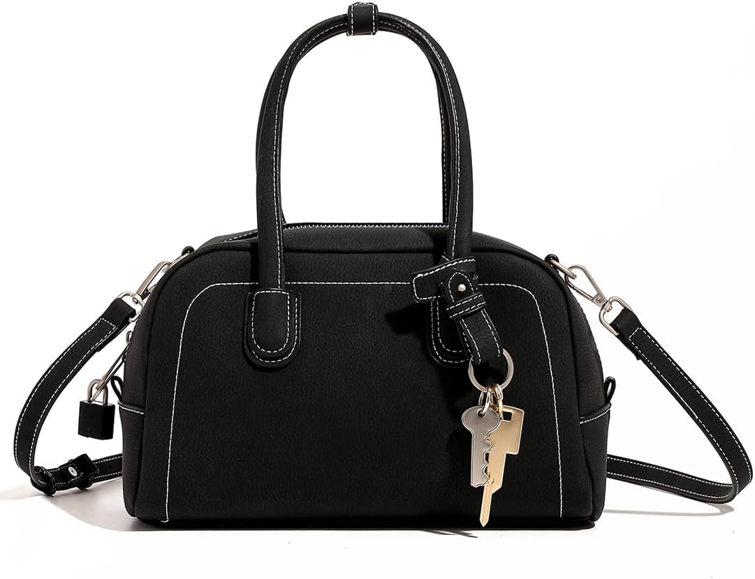 Top Handle Barrel Purse for Women Medium Suede Leather Crossbody Bags Vintage Work Totes Satchel Shoulder Handbag