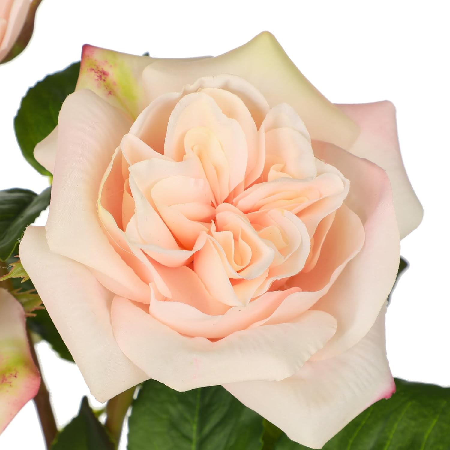 Hollyone Light Pink Real Touch Roses Artificial Flowers in Vase Blue and White Porcelain Ceramic Pot 13.4" Fake Roses Flower Arrangement Artificial Plants & Flowers Potted Plant Faux Silk Rose Flower - Image 3