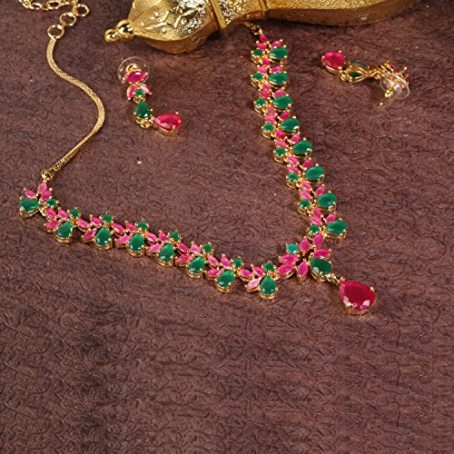 Image of Swasti Jewels Gold Plated CZ Necklace and Earrings Set for Women