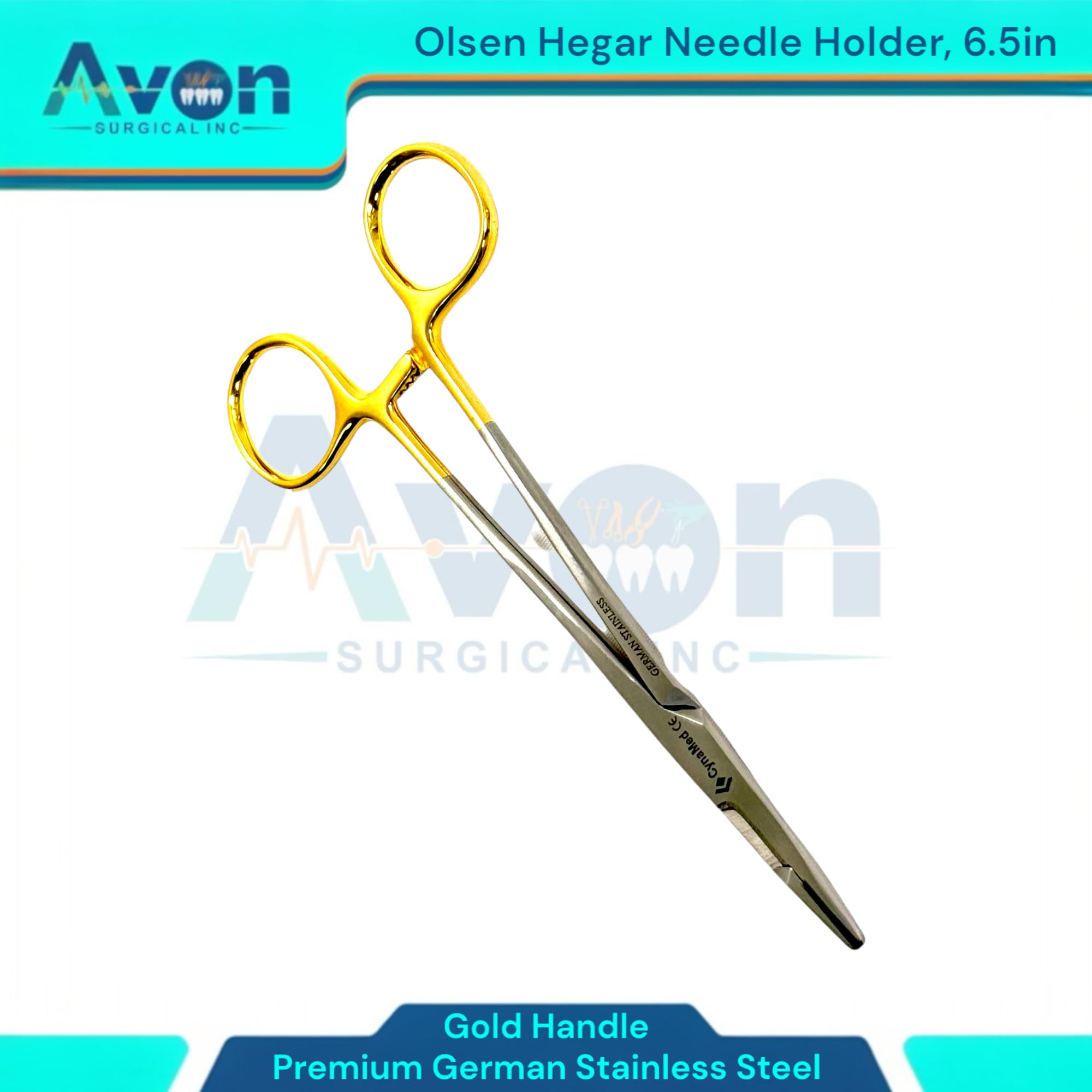 1 Each Olsen-Hegar Needle Driver, 6.5in (16.51cm) with Cutting Blades & Cross-Serrated Jaws - Ratchet Locking Gold Ciolor Handle - Autoclave-Safe Stainless Steel