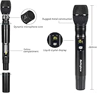Vista 3 de Sistema de micrófono inalámbrico profesional, juego de micrófono inalámbrico UHF de 4 canales con 2 micrófonos de mano, 2 micrófonos