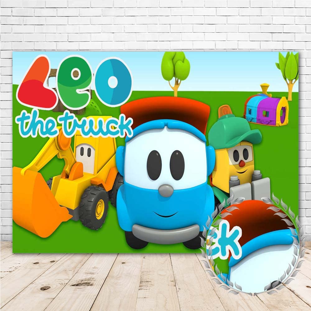 DAHAN Leo The Truck Backdrop for Party Supplies 7x5 Vinyl Theme Birthday Decorations Cake Table Room Wall Decor Picture Photoshoot Baby Shower Poster Booth Props