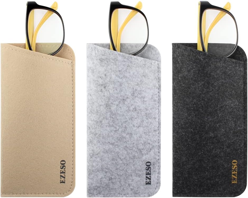 3 Pack Eyeglass Cases - Soft Felt Slip-in Pouch Case - Glasses Storage Case Makeup Pouch
