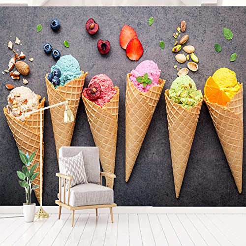 Creative Color Ice Cream Wall Mural Wallpaper, Summer Cold Drink 3D Wall Stickers Murals, Seamless Silk Large Wall Decals For Children's Room Living Room Sofa Study Background Wall 59''W X 39.4''H #TOP1