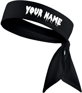 Custom Personalized Drippy Name Sports Head Tie Headband - White Black Red Blue Yellow Orange Green Purple Pink Grey Light Dark Drip Sports