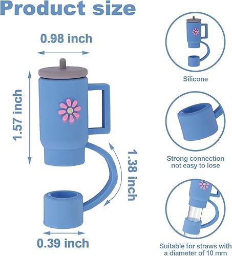 Miniatura 2 de 6 fundas de popote de 0.394 in para vaso Stanley Cup de 3040 oz con asa, a prueba de polvo, reutilizables, lindas tapas de popote de silicona, tapas