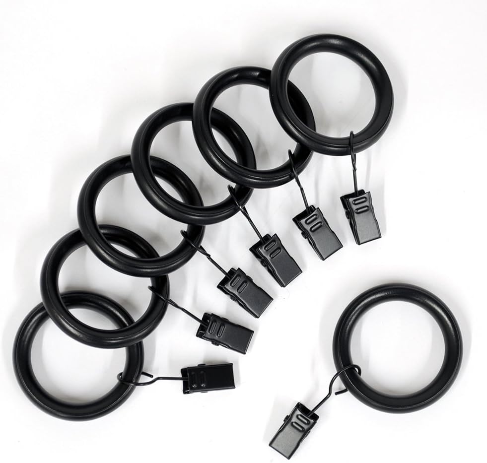 Lumino Curtain Clip Rings Set of 7, Fits up to 1 inch Curtain Rod, Black โ Additional Color Available - Heavy-Duty Clips, Curtain Hangers, Drapery Clips, Curtain Rings, Home, Bedroom, Office