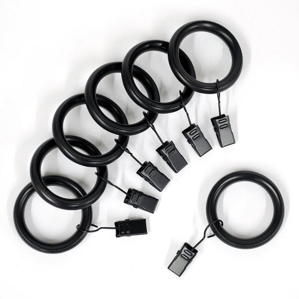 Lumino Curtain Clip Rings Set of 7, Fits up to 1 inch Curtain Rod, Black – Additional Color Available - Heavy-Duty Clips, Curtain Hangers, Drapery Clips, Curtain Rings, Home, Bedroom, Office