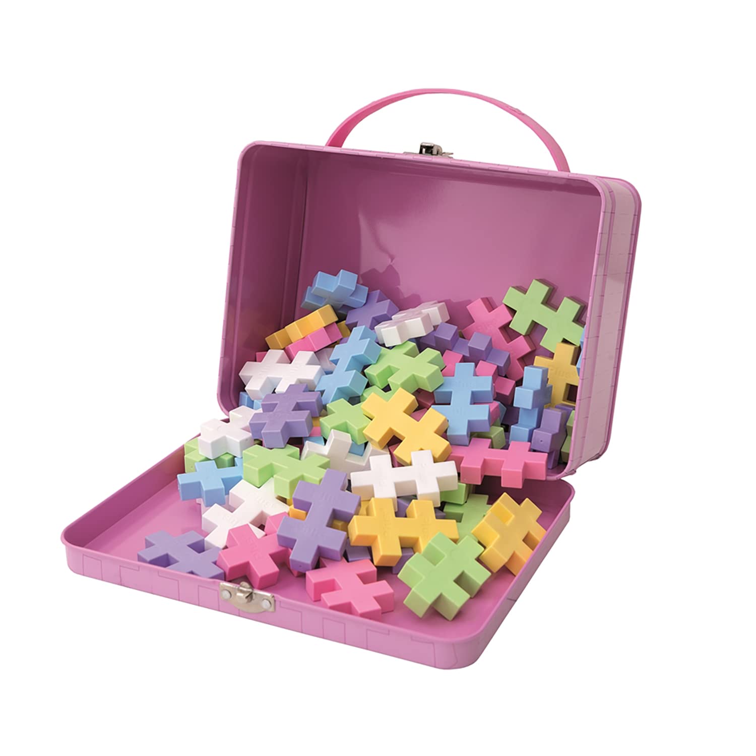 Plus-Plus 9603275 - Set di mattoncini da Costruzione, in Pratica Scatola di Metallo con Manico, 70 Pezzi, Multicolore