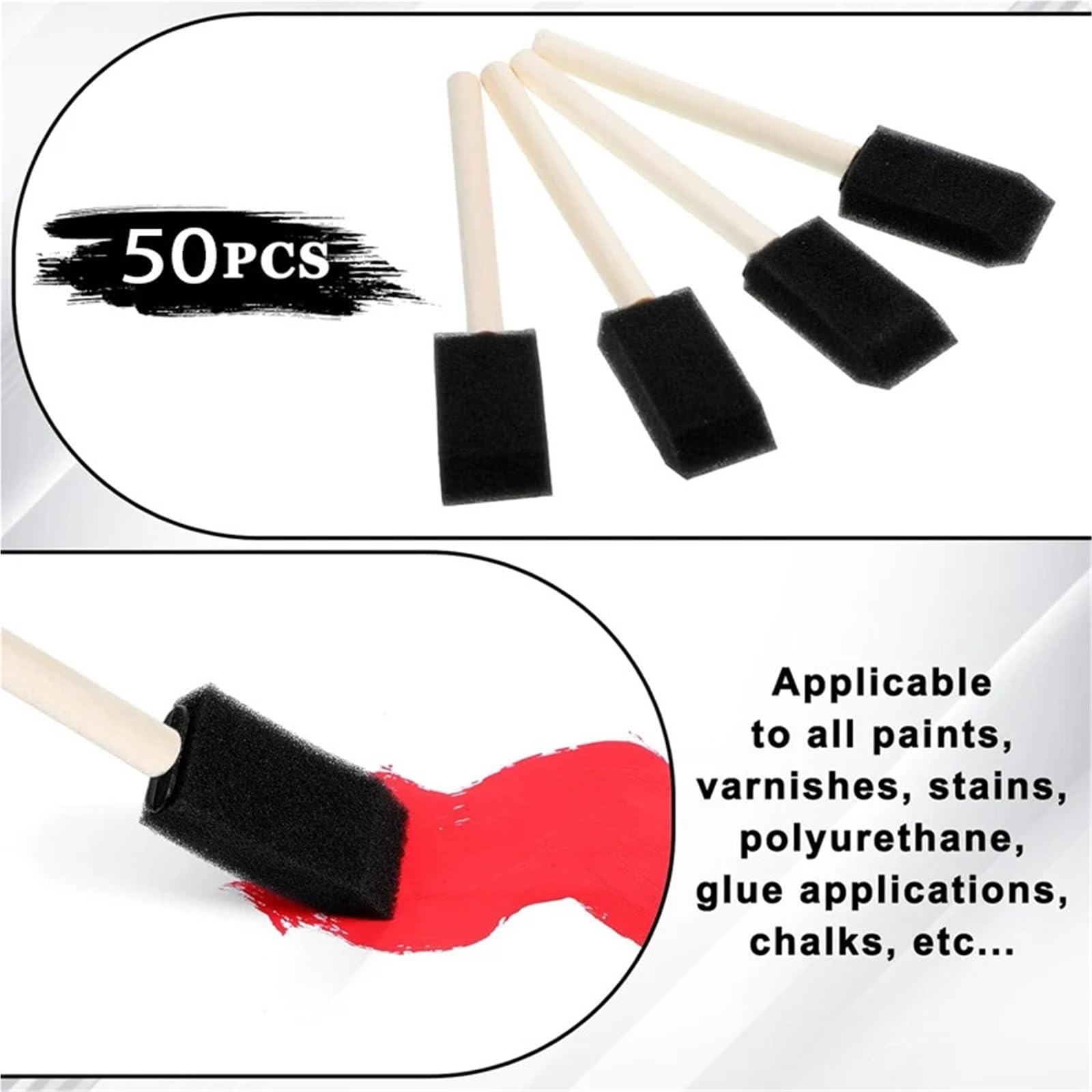 Leichter Schaumstoffpinsel 1-Zoll-Schaumschwamm-Pinsel-Set, 50 Stück
