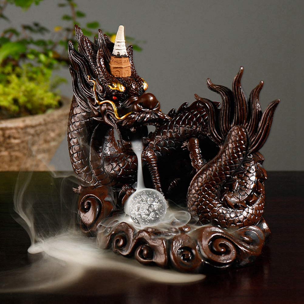 Fdit Portaincenso, Forma distintiva del Drago Bruciatore di incenso in Ceramica riflusso Cascata Aromaterapia Ornamento Decorazioni per la casa (7,9 x 6,7 Pollici)