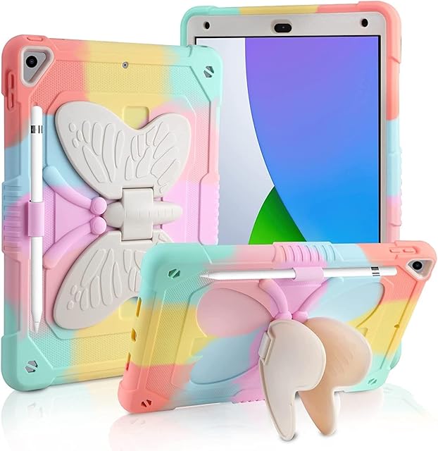 Aolcev iPad 9th Generation Case 8th 7th iPad 10.2 Inch Case 2021 Heavy Duty Shockproof Rugged Case with Butterfly Kickstand Pencil Holder Full Body Protective Cover for Kids for iPad 9/ 8/ 7 2020 2019