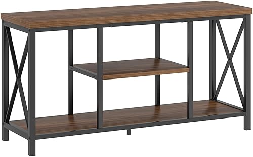 Miniatura 54 de FOLUBAN Soporte de TV para TV de hasta 65 pulgadas, centro de entretenimiento de madera rústica y metal con estantes de almacenamiento, mesa consola