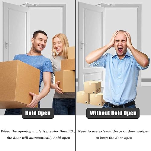 Miniatura 5 de Marie Cierrapuertas abiertas para montaje regular, jamba superior, tamaño automático ajustable de 2 puertas para puertas de luz residenciales y